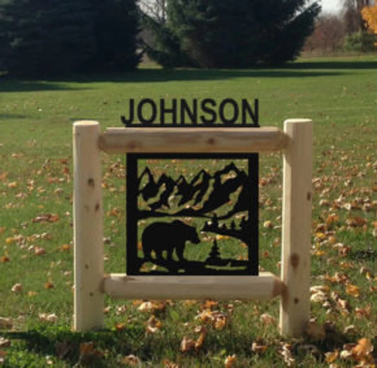 Personalized Bear Cedar Log Outdoor Sign