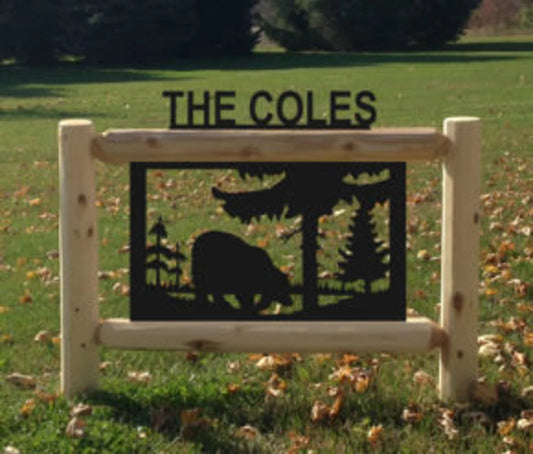 Personalized Bear Cedar Log Outdoor Sign