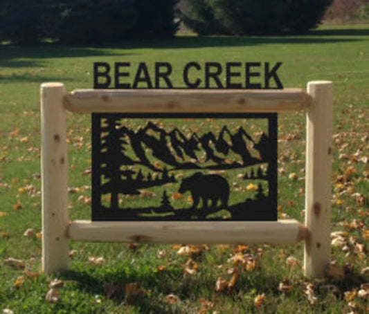 Personalized Bear Cedar Log Outdoor Sign