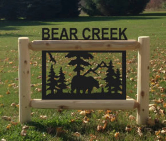 Personalized Bear Cedar Log Outdoor Sign