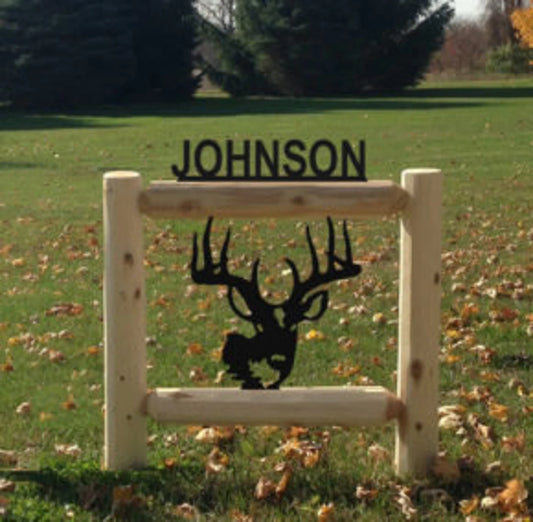 Personalized Whitetail Deer Cedar Log Outdoor Sign