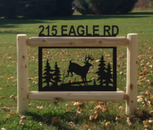 Personalized Whitetail Deer Cedar Log Outdoor Sign