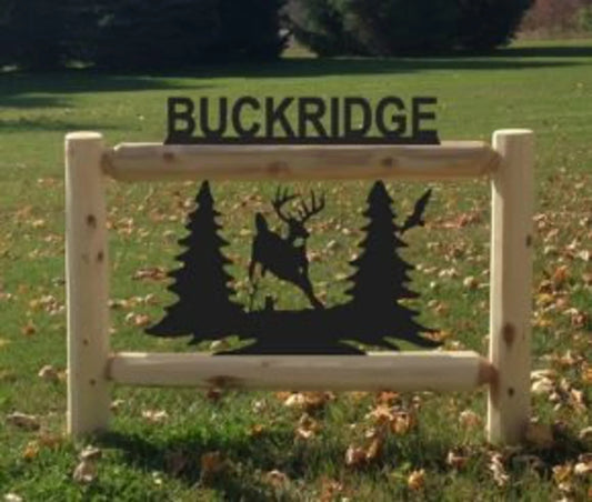 Personalized Whitetail Deer Cedar Log Outdoor Sign