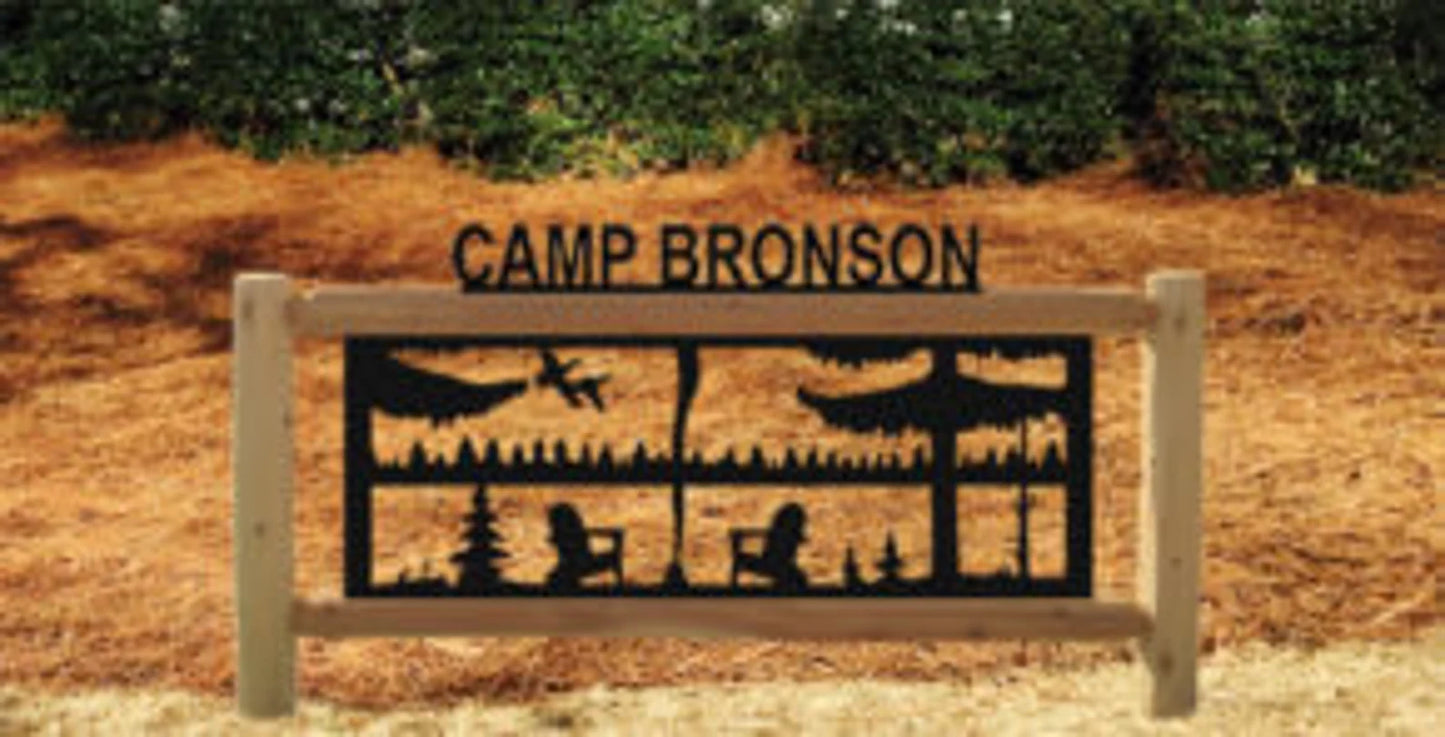 Personalized Campfire Cedar Log Outdoor Sign with Two Trees