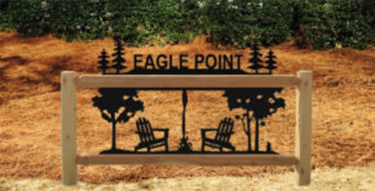 Personalized Campfire Cedar Log Outdoor Sign with Two Trees