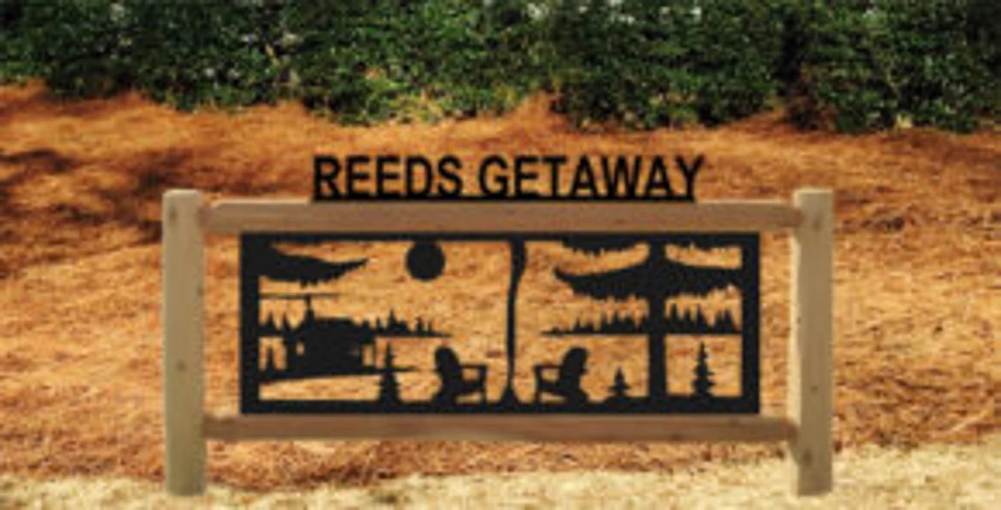 Personalized Campfire Cedar Log Outdoor Sign with Two Trees