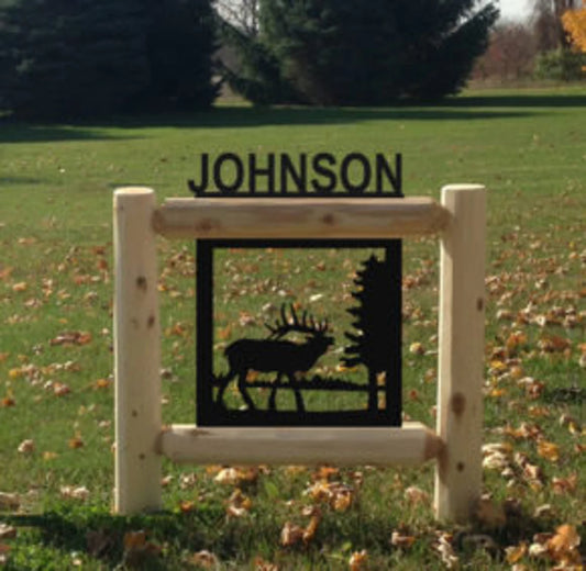 Personalized Elk Wildlife Cedar Log Outdoor Sign