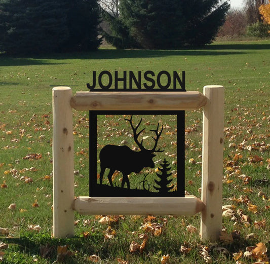 Personalized Elk Wildlife Cedar Log Outdoor Sign