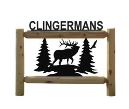 Personalized Elk Cedar Log Outdoor Sign