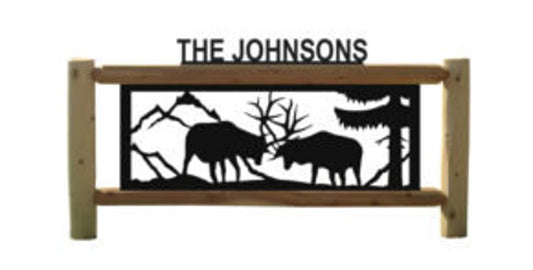 Personalized Elk Wildlife Cedar Log Outdoor Sign