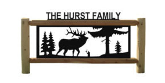 Personalized Elk Wildlife Cedar Log Outdoor Sign