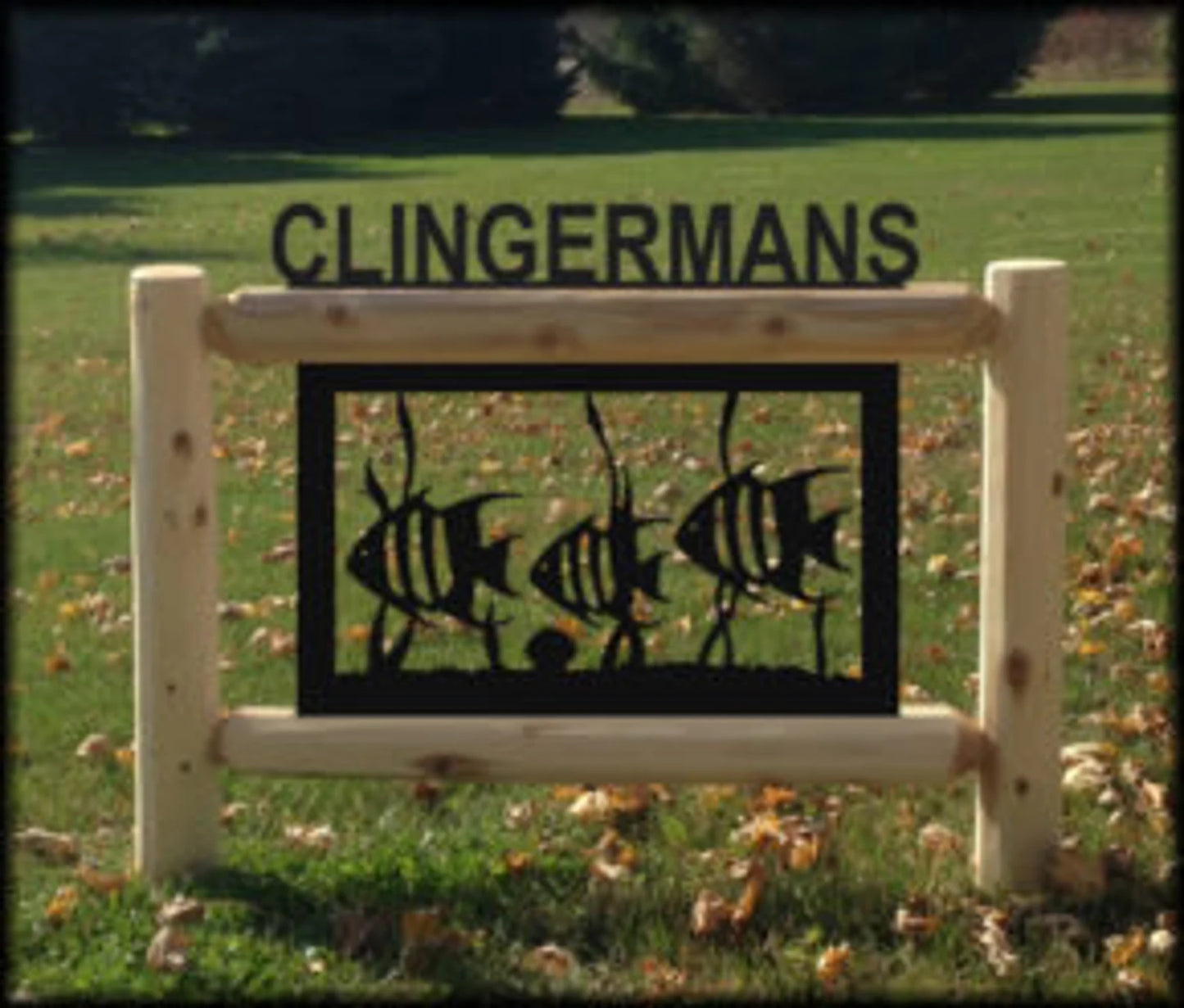 Personalized Fish Cedar Log Outdoor Sign Decor