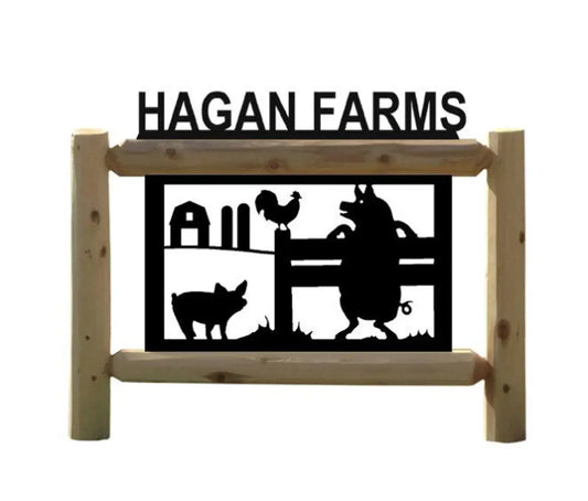 Personalized Farm Animals Cedar Log Outdoor Sign