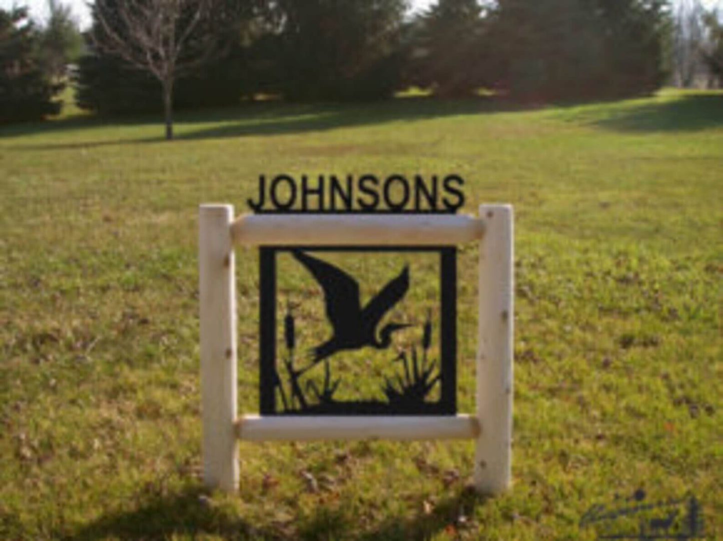 Personalized Heron Cedar Log Outdoor Sign