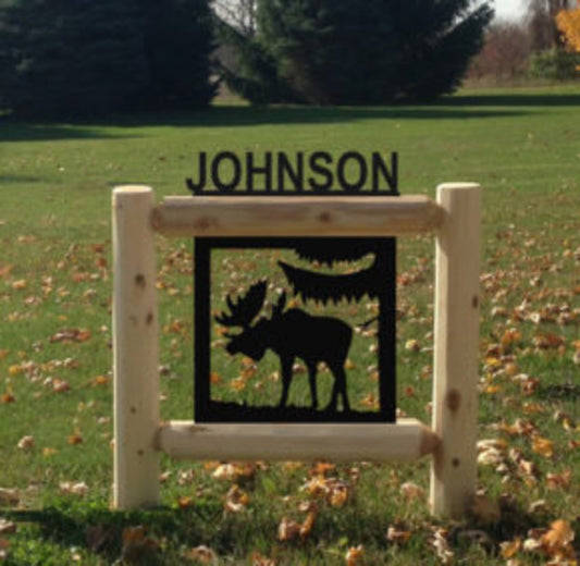 Personalized Moose Cedar Log Outdoor Sign