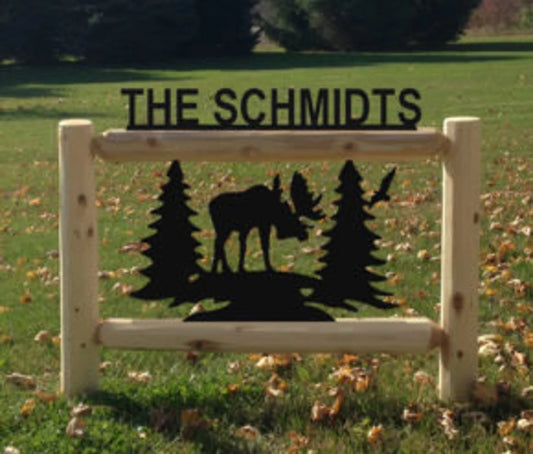 Personalized Moose Cedar Log Outdoor Sign