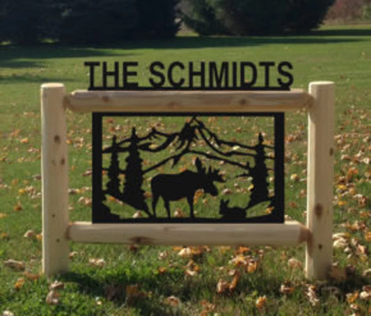 Personalized Moose Cedar Log Outdoor Sign