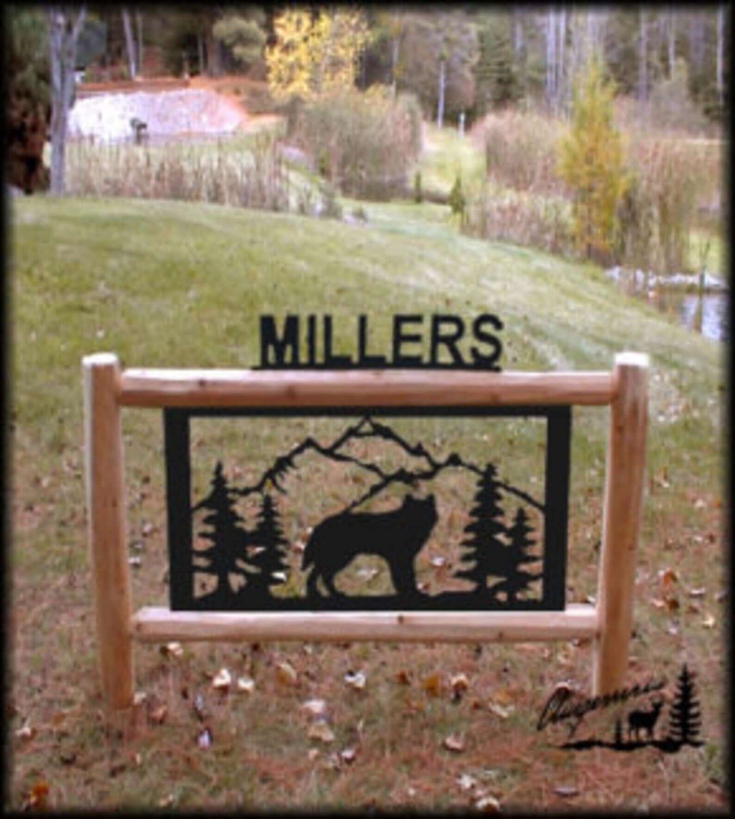 Personalized Wolf Cedar Log Outdoor Sign Decor