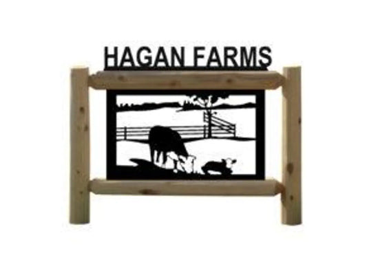 Personalized Farm Animals Cedar Log Outdoor Sign