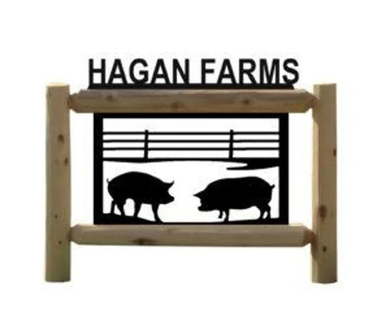 Personalized Farm Animals Cedar Log Outdoor Sign